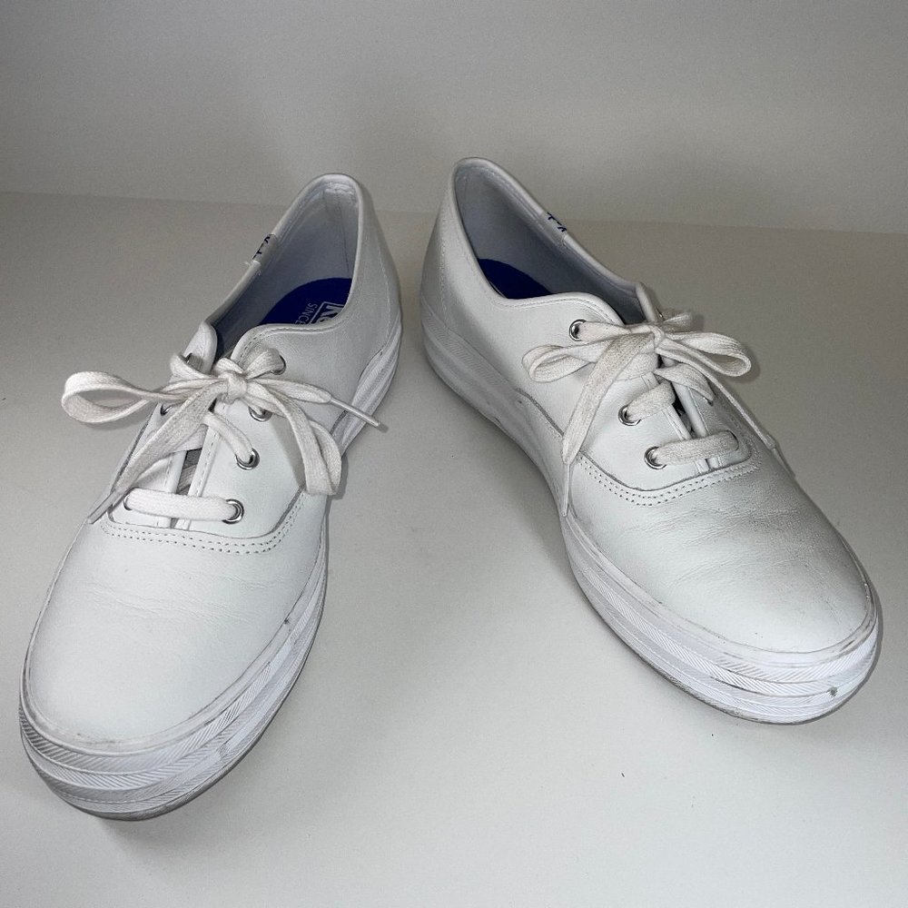 Size 10 Triple Platform Leather Keds in White